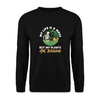 Plant Lover Gardening Skeleton My - Unisex Pullover - Schwarz - Vorne - Alina (178cm) & Michal (187cm)