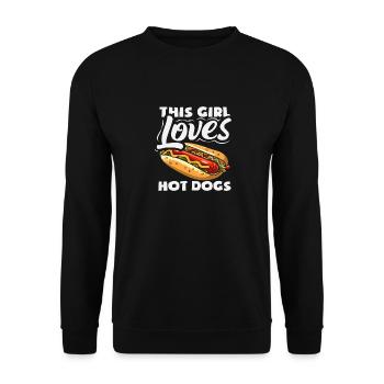 Dieses Mädchen Liebt Hot Dogs Fan - Unisex Pullover - Schwarz - Vorne - Alina (178cm) & Michal (187cm)