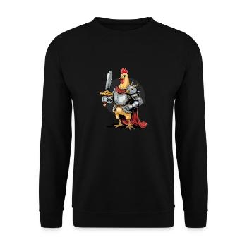 Tapferer Hahn-Ritter in mittelalterlicher Rüstung - Unisex Pullover - Schwarz - Vorne - Alina (178cm) & Michal (187cm)