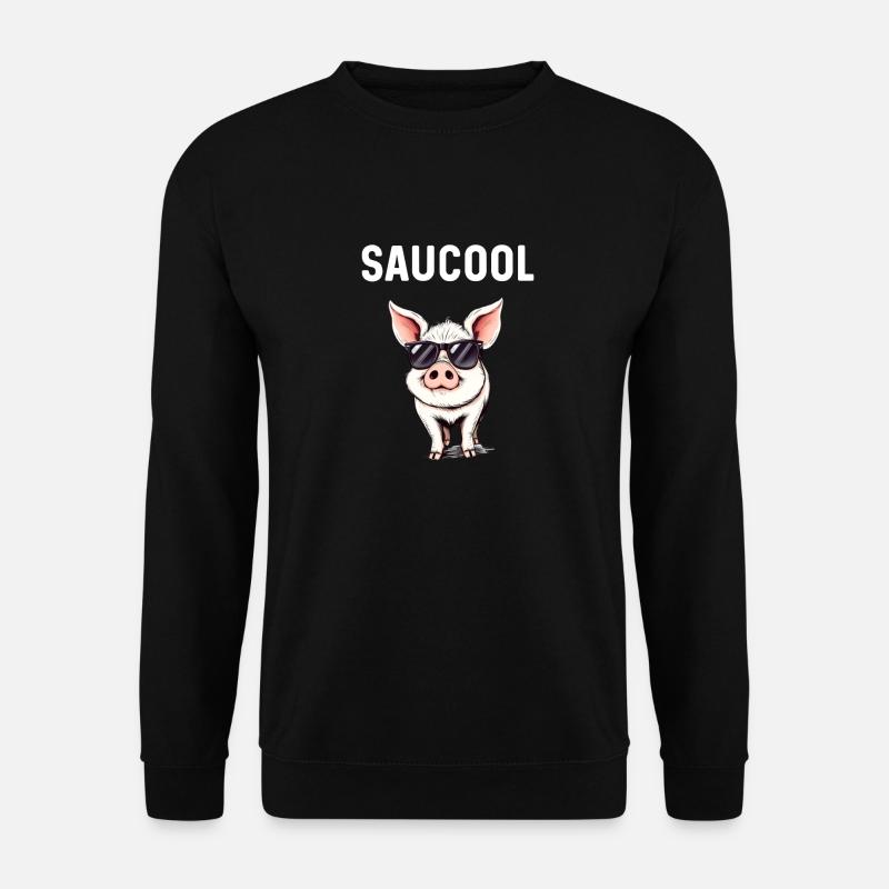 Lustiges Schwein mit Sonnenbrille Saucool Spruch - Unisex Pullover - Schwarz