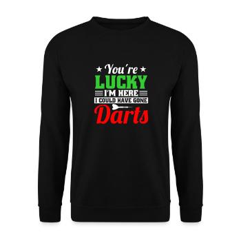 Dart Dartspieler Dartspiel Herren - Unisex Pullover - Schwarz - Vorne - Alina (178cm) & Michal (187cm)