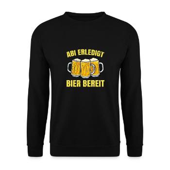 ABI ERLEDIGT BIER BEREIT Abiturienten Lustiges - Unisex Pullover - Schwarz - Vorne - Alina (178cm) & Michal (187cm)