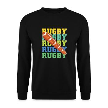 Rugby Ball – Sportdesign im Retro-Stil - Unisex Pullover - Schwarz - Vorne - Alina (178cm) & Michal (187cm)