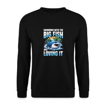 Swimming With The Big Fish And Loving It - Unisex Pullover - Schwarz - Vorne - Alina (178cm) & Michal (187cm)