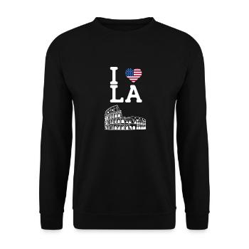 Ich liebe Los Angeles Cool Heart Flagge Kolosseum Wortspiel - Unisex Pullover - Schwarz - Vorne - Alina (178cm) & Michal (187cm)