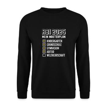 Abitur Absolvent ABI 2025 MEIN MASTERPLAN Lustiges - Unisex Pullover - Schwarz - Vorne - Alina (178cm) & Michal (187cm)