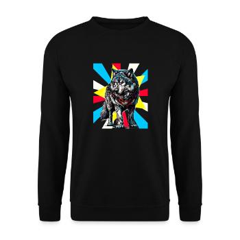 Retro Tattoo Wolf Wölfe Husky Hund Hunde - Unisex Pullover - Schwarz - Vorne - Alina (178cm) & Michal (187cm)