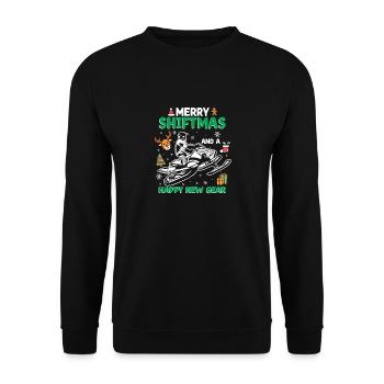 Merry Shiftmas Snowmobile Happy New Gear - Unisex Pullover - Schwarz - Vorne - Alina (178cm) & Michal (187cm)