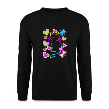 Retro Regenbogen Katze Katzen Kätzchen Kinder Baby - Unisex Pullover - Schwarz - Vorne - Alina (178cm) & Michal (187cm)