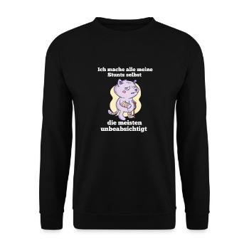 Lustiger Spruch Handwerk Hobby Heimwerker Unfall - Unisex Pullover - Schwarz - Vorne - Alina (178cm) & Michal (187cm)