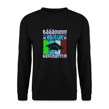 ABITUR GESCHAFFT!! Abi Geschafft Lustiges - Unisex Pullover - Schwarz - Vorne - Alina (178cm) & Michal (187cm)