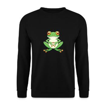 Meditierender Frosch Mit Großen Augen - Unisex Pullover - Schwarz - Vorne - Alina (178cm) & Michal (187cm)