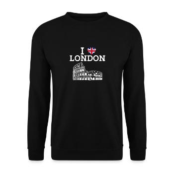I Love London Cool Colosseum Flagge des Vereinigten Königreichs - Unisex Pullover - Schwarz - Vorne - Alina (178cm) & Michal (187cm)