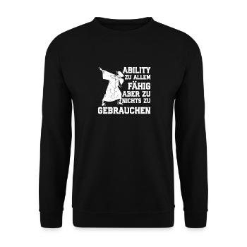 Abi ABILITY ZU ALLEM FÄHIG NICHT ZU GEBRAUCHEN - Unisex Pullover - Schwarz - Vorne - Alina (178cm) & Michal (187cm)