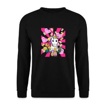 Ostern Einhorn Einhörner Küken Ostereier Retro - Unisex Pullover - Schwarz - Vorne - Alina (178cm) & Michal (187cm)