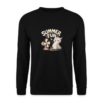 Summer Fun Owl with Fan - Unisex Sweatshirt - black - Front - Alina (178cm) & Michal (187cm)