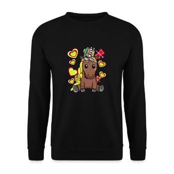 Hippie Pferd Pferde Pony Kinder Kind - Unisex Pullover - Schwarz - Vorne - Alina (178cm) & Michal (187cm)
