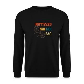 Radler UPS, ICH BIN GEFALLEN Radeln Lustiges - Unisex Pullover - Schwarz - Vorne - Alina (178cm) & Michal (187cm)