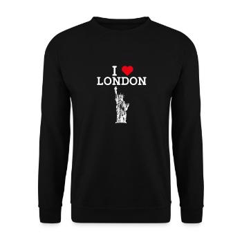I Love London Freiheitsstatue England Herz Flagge - Unisex Pullover - Schwarz - Vorne - Alina (178cm) & Michal (187cm)