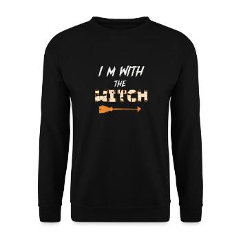 Ich bin mit der Hexe Halloween-Spaß - Unisex Pullover - Schwarz - Vorne - Alina (178cm) & Michal (187cm)