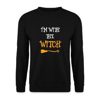 Ich bin mit der Hexe Halloween-Spaß - Unisex Pullover - Schwarz - Vorne - Alina (178cm) & Michal (187cm)