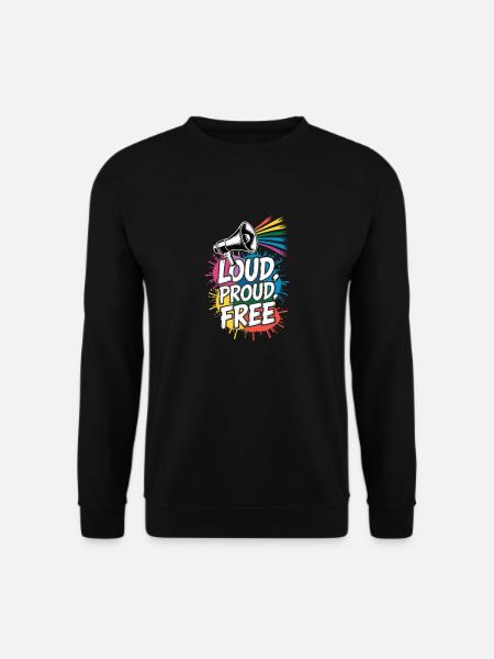 Loud, Proud, Free Megafon Regenbogen - Unisex Pullover - Schwarz