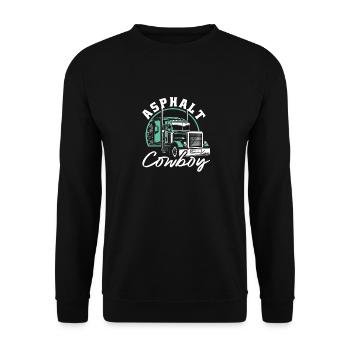 Asphalt Cowboy Trucker Motiv - Unisex Pullover - Schwarz - Vorne - Alina (178cm) & Michal (187cm)