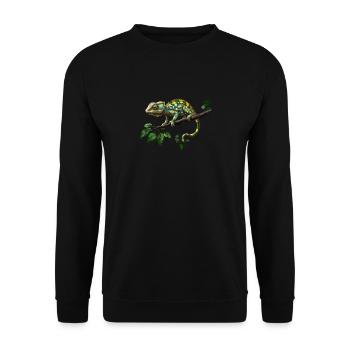 Colorful chameleon on branch in green jungle - Unisex Sweatshirt - black - Front - Alina (178cm) & Michal (187cm)