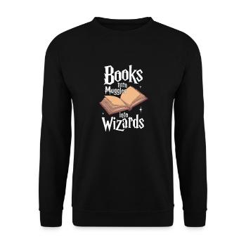 Books Turn Muggles Into Wizards Library Reader - Unisex Sweatshirt - black - Front - Alina (178cm) & Michal (187cm)