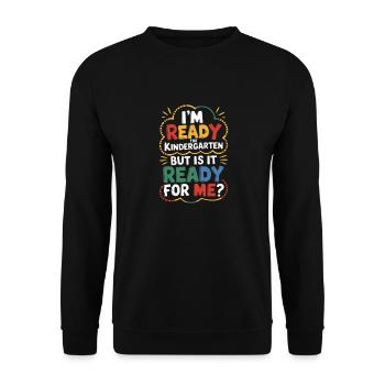 Funny Kindergarten Saying KiTa Humor - Unisex Sweatshirt - black - Front - Alina (178cm) & Michal (187cm)
