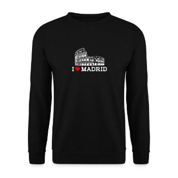 J’aime Madrid Colisée Cool Espagne Coeur Drapeau Jeu de mots - Sweat-shirt Unisexe - noir - Devant - Alina (178cm) & Michal (187cm)