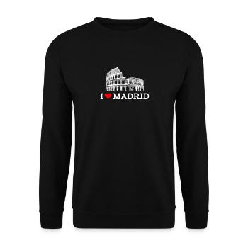 Ich liebe Madrid Kolosseum Spanien Liebhaber Herz Flagge Wortspiel - Unisex Pullover - Schwarz - Vorne - Alina (178cm) & Michal (187cm)