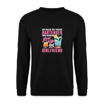 Sei Nett Zu Deinem Barkeeper Und Wir Wissen Über - Unisex Pullover - Schwarz - Vorne - Alina (178cm) & Michal (187cm)
