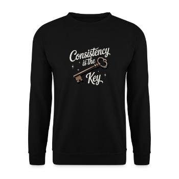 Beständigkeit ist das wichtigste motivierende Zitat Positiv - Unisex Pullover - Schwarz - Vorne - Alina (178cm) & Michal (187cm)