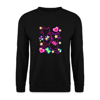Katzen Katze Retro Vintage 80er 90er Kinder - Unisex Pullover - Schwarz - Vorne - Alina (178cm) & Michal (187cm)
