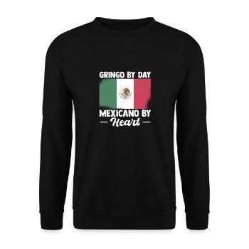 Mexikaner Geschenk Gringo By Day Mexicano Heart - Unisex Pullover - Schwarz - Vorne - Alina (178cm) & Michal (187cm)