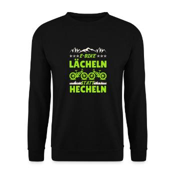 Elektro Rad E-BIKE LÄCHELN STATT HECHELN Lustiges - Unisex Pullover - Schwarz - Vorne - Alina (178cm) & Michal (187cm)