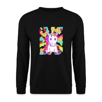 Sommer Retro Einhorn Einhörner Erdbeeren Obst - Unisex Pullover - Schwarz - Vorne - Alina (178cm) & Michal (187cm)
