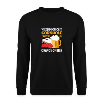 Cornhole Liebhaber Wochenende Prognose - Unisex Pullover - Schwarz - Vorne - Alina (178cm) & Michal (187cm)