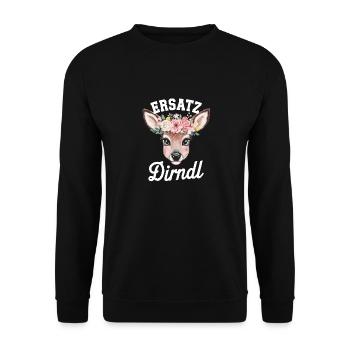 Ersatz Dirndl Blumenkranz Hirschkopf Illustration - Unisex Pullover - Schwarz - Vorne - Alina (178cm) & Michal (187cm)