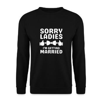 Funny Bachelor Party Saying Men's Design - Unisex Sweatshirt - black - Front - Alina (178cm) & Michal (187cm)