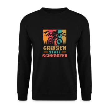 Elektro Rad GRINSEN STATT SCHNAUFEN Lustiges - Unisex Pullover - Schwarz - Vorne - Alina (178cm) & Michal (187cm)