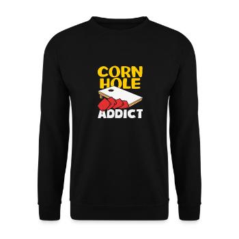Cornhole Spieler Sucht Experte - Unisex Pullover - Schwarz - Vorne - Alina (178cm) & Michal (187cm)