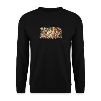 Ostern Kaffeeliebhaber mit Osterhase - Unisex Pullover - Schwarz - Vorne - Alina (178cm) & Michal (187cm)