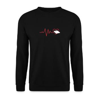 Cornhole Spieler Herzschlag Liebe - Unisex Pullover - Schwarz - Vorne - Alina (178cm) & Michal (187cm)
