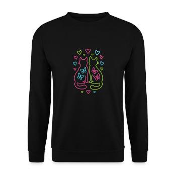 Neon Cats with Hearts & Butterflies - Unisex Sweatshirt - black - Front - Alina (178cm) & Michal (187cm)