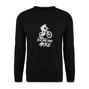 Radfahrer ICH BIN DER AKKU Radeln Lustiges - Unisex Pullover - Schwarz - Vorne - Alina (178cm) & Michal (187cm)