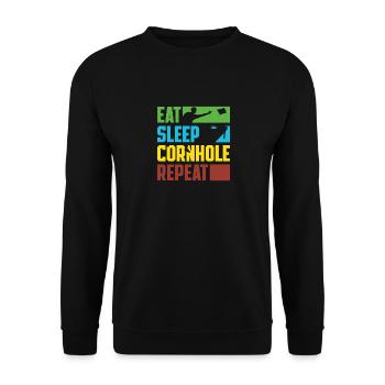 Eat Sleep Cornhole Repeat Spieler - Unisex Pullover - Schwarz - Vorne - Alina (178cm) & Michal (187cm)