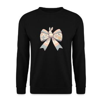 Osterhase Schleife Blumen Niedlich Ostern - Unisex Pullover - Schwarz - Vorne - Alina (178cm) & Michal (187cm)
