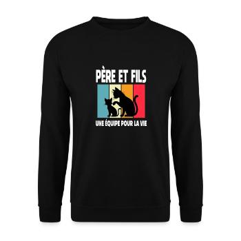 Vater und Sohn Katze Papa Katze Vintage Vatertag - Unisex Pullover - Schwarz - Vorne - Alina (178cm) & Michal (187cm)